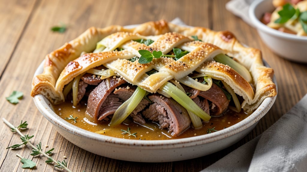 Pork And Leek Pie Recipe: Flaky Pastry Cradles Savory Herb-Filled Center