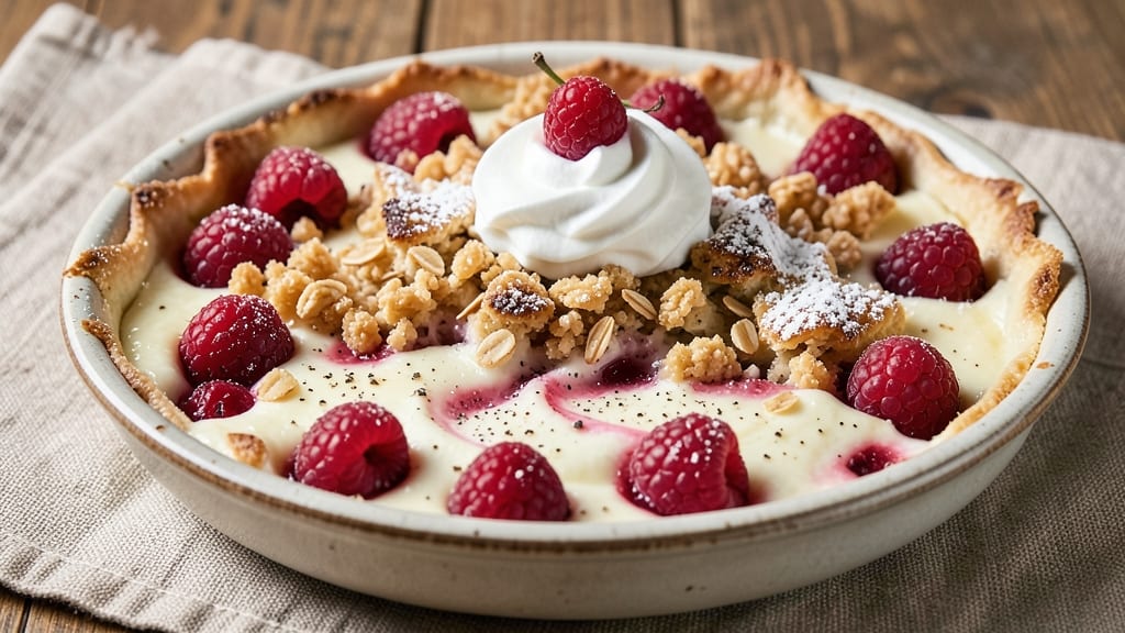 Raspberry Cream Crumble Pie Recipe: Velvety Filling Meets Buttery Nut Crunch
