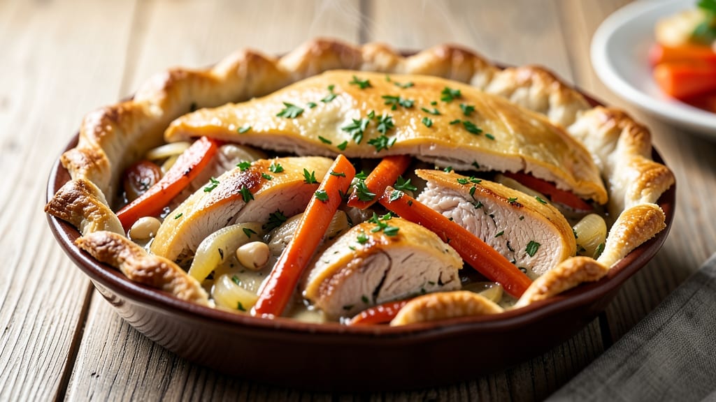 Single Crust Turkey Pot Pie Recipe: Golden Crust Locks in Savory Gravy