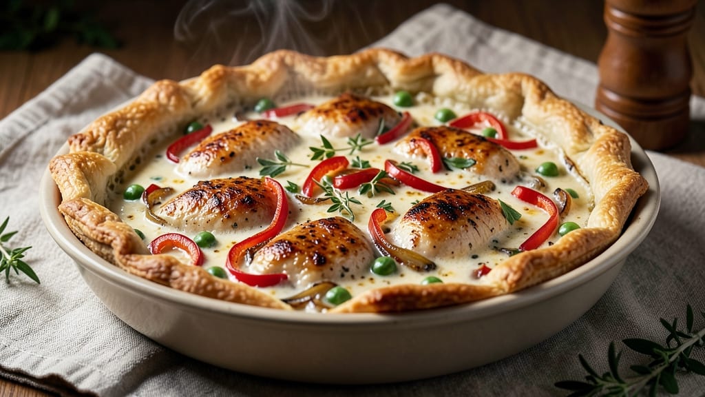 Chicken Pot Pie Recipe in a 13x9 Pan: Flaky Lattice Crust Over Savory Meat Gravy
