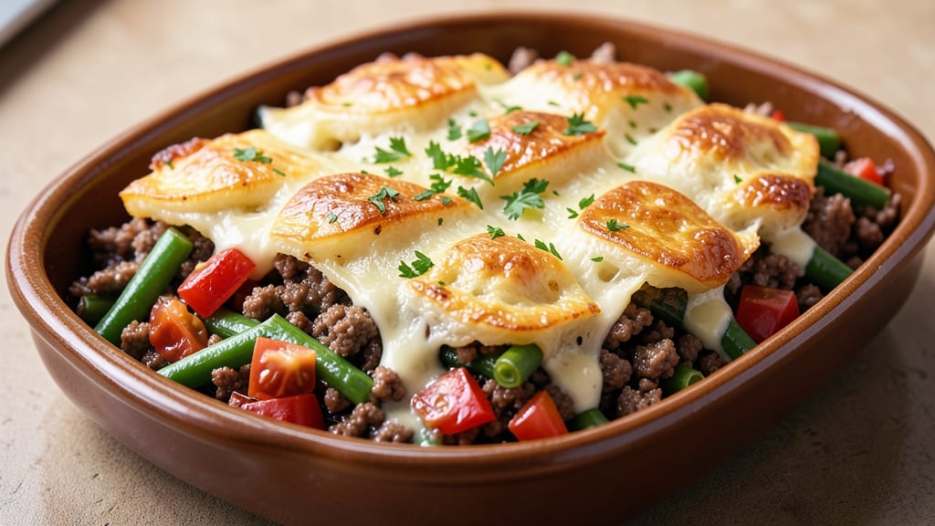 Recipe for Shepherd's Pie with Ground Beef and Green Beans: Savory Mashed Potato Topping With Hidden Veggie Boost
