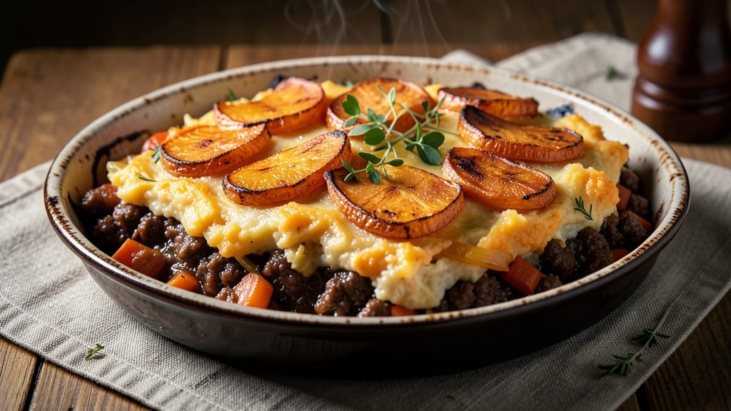 Shepherd's Pie With Sweet Potato Topping Recipe: Velvety Mashed Potato Base Meets Caramelized Sweet Potato Crust